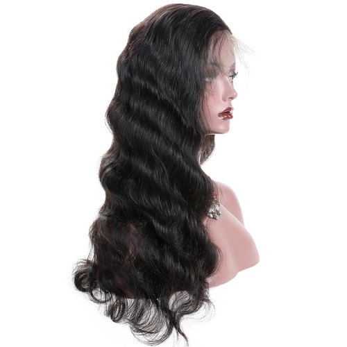 KUN Hair 360 Human Hair Body Wave Wig for Black Women Pre Plucked Bleached Knots 360 Lace Wigs with Baby Hair Brazilian Virgin Human Hair Glueless Body Wave Lace Front Wigs Natural Color 18 Inches
