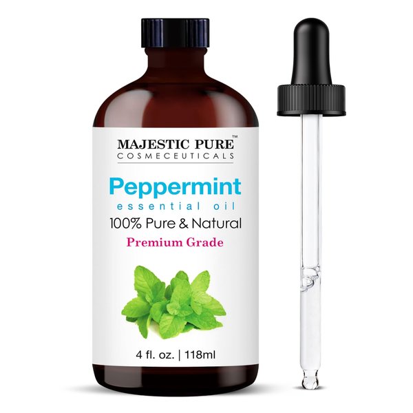 MAJESTIC PURE Peppermint Essential Oil | 100% Pure and Natural Peppermint Oil | Premium Grade Essential Oils for Hair Care, Home Diffusers, Skin, Aromatherapy, Massage and Humidifiers | 4 Fl Oz