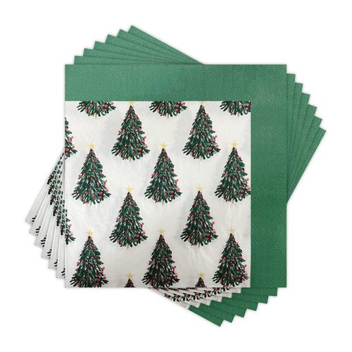 SOLAS Christmas Paper Napkins - 20 Pack, 2 Ply, 6 1/2' (16.5cm) Square - Beautifully Designed, Fun & Colorful Green Holiday Serviettes