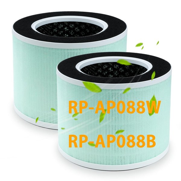 BBT BAMBOOST RP-AP088-F2 Replacement Filter Compatible with Renpho RP-AP088W/RP-AP088B Air Purifier, 3-in-1 True HEPA and High-Efficiency Activated Carbon Filter, Compare to Part #RP-AP088-F2, 2 Pack