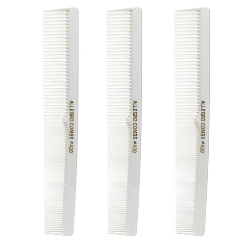 Allegro Combs 420 Hair Stylist Barbers Cutting Combs Beard Comb Mustache Mens Women Toddler Boys Braiding Hair Parting Usa 3 Pc. (White)