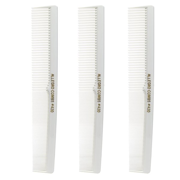 Allegro Combs 420 Hair Stylist Barbers Cutting Combs Beard Comb Mustache Mens Women Toddler Boys Braiding Hair Parting Usa 3 Pc. (White)