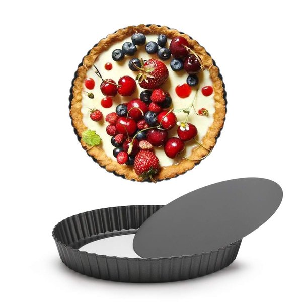 Beasea Mini Tart Pans for Baking, 2pcs 8 Inch Tart Pan with Removable Bottom Small Non Stick Carbon Steel Quiche Pie Pans for Oven Baking