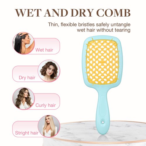 GOO GOO Wet and Dry Vented Detangling Hair Brush, Anti-static and Gentle Scalp Massage for All Hair Types, Green Yellow