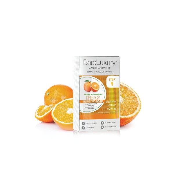 Morgan Taylor BareLuxury 4-Step Complete Pedicure & Manicure Packs (Orange & Lemongrass), Hand and Foot Spa Kit in 4 Packs, Pedicure and Manicure Kit, Self Care Gifts For Women