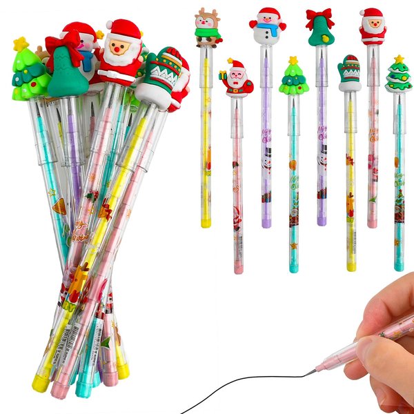 DIYASY 24 Pieces Christmas Stackable Pencils, Holiday Mechanical Pencil bulk Multi Point Push Pencil for Kids Party Supplies Gifts Classroom Rewards Prizes Decorations