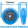 AOWISH Ripstik Wheels 76mm Ripstick Wheels 90a Ripsurf Replacement Wheels w/Bearings ABEC-9 for Rip Stiks DLX Caster Board, Rip Sticks Skateboard, Inline Skates, Roller Blades, etc (2-Pack) (Blue)