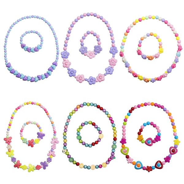 Anronal 6 Sets Toddler Play Jewelry Beaded Necklace and Bracelet for Little Girls, Packaged in Gift Box, Dress up Necklace Bracelet Set Pretend Princess Jewelry for Kids, Jewelry Toy Gifts for Girls