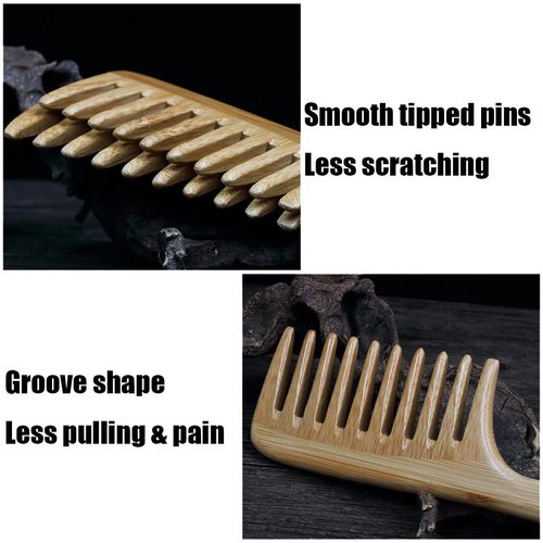 2 Pcs Bamboo Comb Set Wooden Wide Tooth and Fine Tooth Comb for Women Men, Anti-static Detangling Hair Comb for Curly Fine Straight Wet Dry Hai