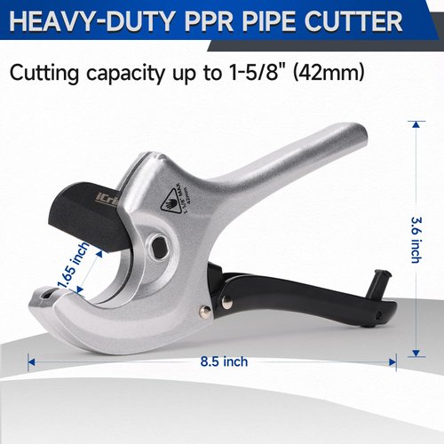 iCrimp PVC Pipe Cutter Cuts up to 1-5/8", Heavy-Duty Aluminum Ratchet Pipe Cutter Tool, Easy One-hand Operation Tube Cutter, PEX Cutting Tool for PEX, PVC, Platic Hose and Plumbing Pipe