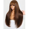 Sunber Yaki Straight 4x2 Lace Closure Chocotlate Brown Yaki Straight with Bangs None Lace Front Wigs 12A Brazilian virgin Hair Wigs with Curtain Bangs Glueless Full Machine Made 180% Density 22Inch