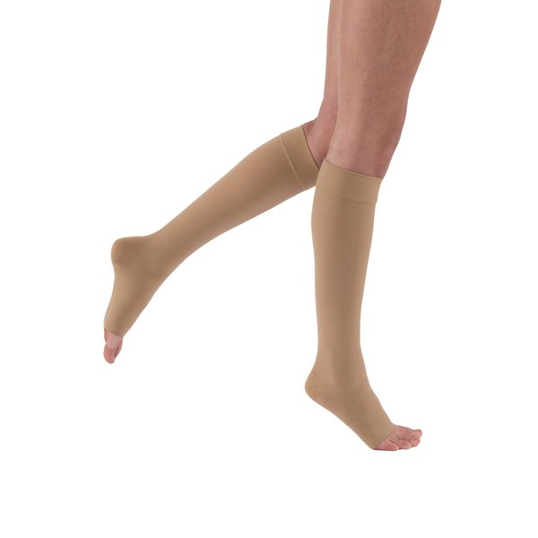 JOBST Relief Knee High Graduated Compression Socks, 20-30 mmHg - Comfortable Unisex Design - Open Toe, Beige, Small
