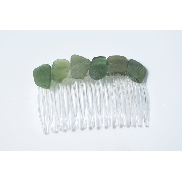 Shades of Genuine Dark Green Sea Glass Hair Comb