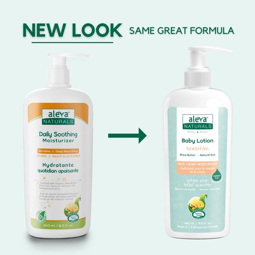 Aleva Naturals Daily Soothing Moisturizer | For Sensitive Dry Skin | Face and Body Lotion | Made with Natural and Organic Ingredients | for Babies and Toddlers - 8 fl. oz / 240ml