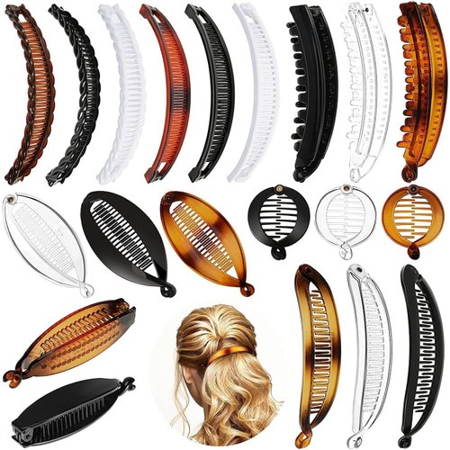 2Pcs One Black and One Brown Tort Banana Clips Fish Clips Vintage Clincher Combs Tool for Thick Curly Banana Clips Long Hair Clips Banana Hair Comb Fish Grip Slide Hair Clips Claws Set for Women