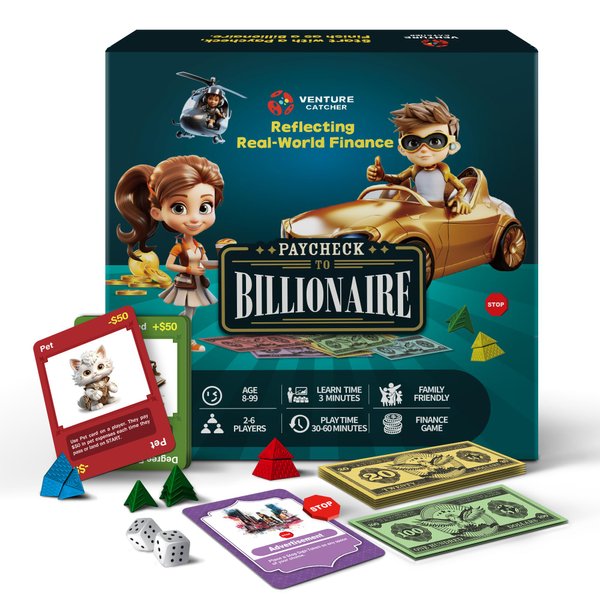 Paycheck to Billionaire: Master Financial Freedom - Smart Investing & Cost Management Board Game - Ideal for Game Night, Educational Play - Perfect for Boys and Girls Ages 8+, Adults and Family