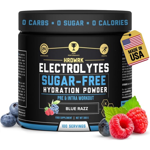 HRDWRK Electrolytes Powder with Magnesium, Potassium - Sugar Free Electrolytes Boost Endurance and Reduce Fatigue with This Electrolytes Supplement - Maximum Hydration - Keto Friendly