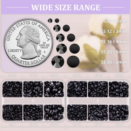 Resin Rhinestones for Crafting, 2 Boxes Black Multi Sizes Flatback Bedazzling Crystals for Crafts DIY Nail Art Decoration, Non Hotfix Gems Charms for Tumbler Shoes Clothing Fabric Face Makeup Manicure