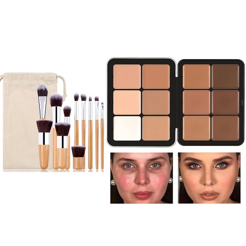 12 Colors Cream Contour Face Concealer Palette, FantasyDay Longlasting Hydrating Full Coverage Conceals Corrects Foundation Camouflage Makeup Set for Correcting Dark Circle Acne Blemish + 11 Brush