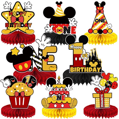 8Pcs Mouse Birthday Party Supplies for Mickey,Mickey Honeycomb Centerpieces,Cartoon Mouse Theme 3D Table Decorations (ONE)