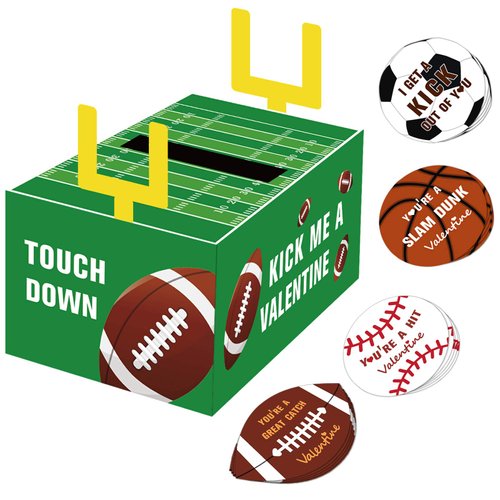 ORIENTAL CHERRY Valentines Boxes for Kids - Football Valentine Day Cards for Classroom Exchange Boys Girls School Class Party Favors(1 Mailbox, 24 Valentine Cards)