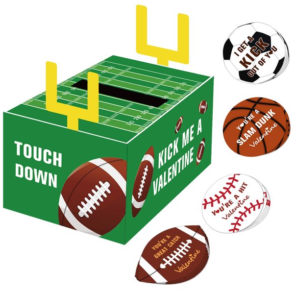 ORIENTAL CHERRY Valentines Boxes for Kids - Football Valentine Day Cards for Classroom Exchange Boys Girls School Class Party Favors(1 Mailbox, 24 Valentine Cards)