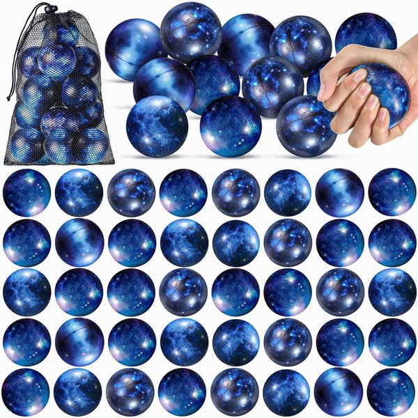 30 Pcs Galaxy Stress Ball Bulks for Kids Adults, 2.5 Inch Galaxy Party Favor Gift Decorations Space Theme Stress Balls with Storage Bag for School Stress Relief, Ball Games