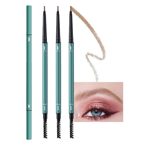 3Pcs Waterproof Eyebrow Pencil, Professional Makeup Micro Brow Pencil, Double-ended ultra-fine eyebrow pencil, Ultra-Fine Mechanical Pencil (06#light brown)