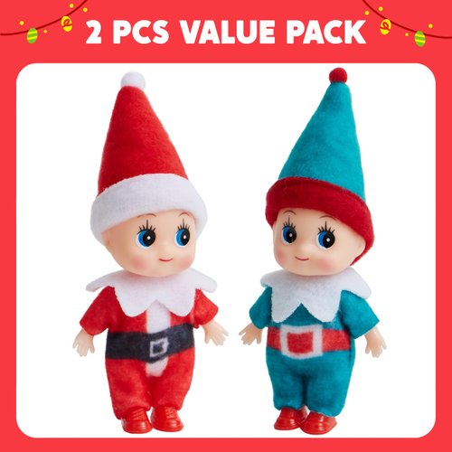 JOYIN 2PCS Christmas Elf Plush Doll,Tiny Elf Doll with Clothes and Belt Pattern Soft Plush Christmas Accessories for Christmas Holiday Decorations, Christmas Dress-Up Party.