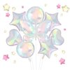 Iridescent Foil Balloons, 9 Pcs Songstar Butterfly Heart Star Transparent Balloons with Holographic Banner for Bachelorette Party Decorations Girls Birthday Summer Disco Baby Shower Party Supplies