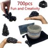 700 PCS Black Crags Ferrite Putty for Adults Ferrite Stones, Satisfying Fun Fidget Office Desk Toy, Shiny Black Color Beads with Separator Card, Storage Bag & a tin Box, 350gr