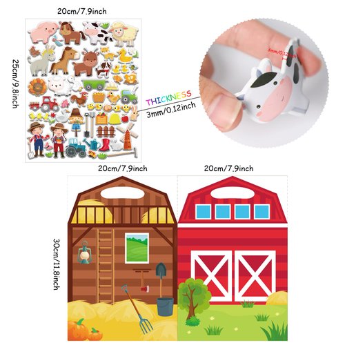 3D Farm Animals Puffy Sticker Play Set Kids 24 Christmas Toys Gifts Sticker Book Window Clings Decals for Toddlers Home Airplane Classroom Nursery Farm Party Supplies Decorations Removable 100