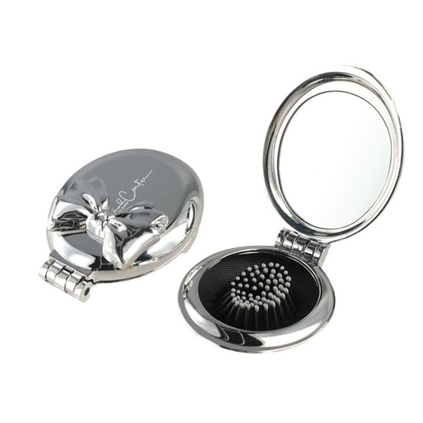 2 Pcs Foldable Travel Hair Brush with Mirror, Folding Pocket Hair Brush Bow Design Mini Hair Comb Hair Massage Comb for Men Women and Girls