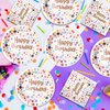 120 Pcs Happy Birthday Party Paper Plates 60 Pcs 7 Inch Disposable Polka Dots Plates 60 Pcs Napkins Set Birthday Cake Plates Paper Dessert Plates for Birthday Party Theme Decorations Favors Supplies