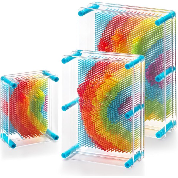 Hacaroa 3 Pack 3D Pin Art Toy, Rainbow Plastic Pin Art Board Sensory Toys, Pin Impression Sculpture Needle Toy for Autistic Children, Kids, Adults, 3 Sizes