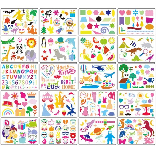 HADDIY Kids Drawing Stencils Set , 20 Pcs Plastic Stencil Kit 300+ Patterns Drawing Templates for Girls & Boys Gift and Card Making