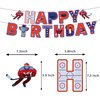 Hockey Birthday Party Decoration Ice Hockey Party Supplies Include HAPPY BIRTHDAY Banner Balloons Cake Topper Cupcake Toppers Spirals Background Hockey Party Decoration