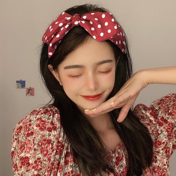 Xiyantiji Bow Headbands for Girls Red Polka Dot Bandana with Bunny Ears Headband Vintage Bowknot Hair Accessories Rabbit Ear Hair Hoop Wide Knotted Head Band