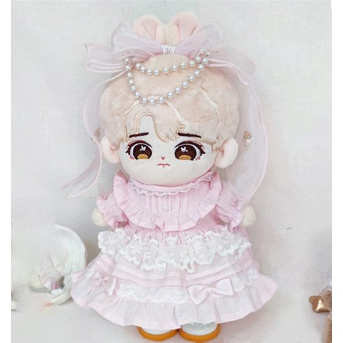 niannyyhouse 20cm Plush Doll Clothes Solid Lace Dress Headwear 8in Doll Accessories Dress Up (Light Blue)