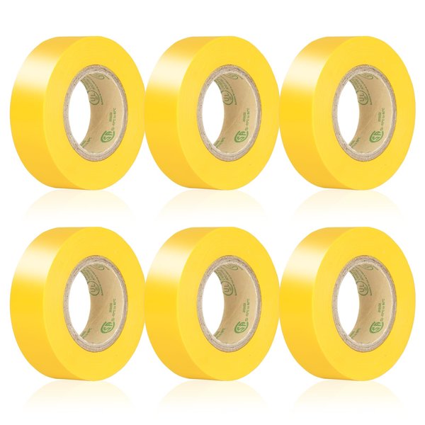 KIWIHUB Yellow Electrical Tape, UL Approved, Industrial Grade Vinyl Electrical Insulating Tape, Electric Tape for Improvement Electrical Equipment, 0.7in X 33ft(6 Pack)