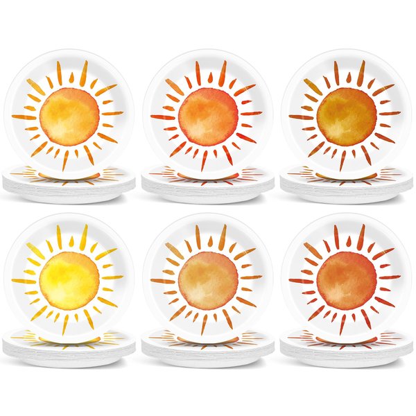 60 Pcs Boho Sun Theme Party Plates for First Trip Around The Sun Birthday Party Decorations 9 Inch Boho Sunshine Paper Plates Disposable Hippie Party Plates for Sunshine Baby Shower Birthday Supplies