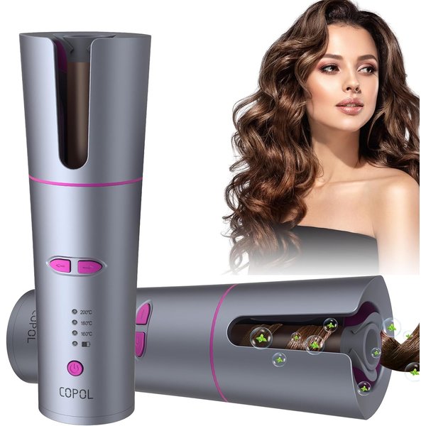 Auto Hair Iron, Cordless Auto Hair Curler Rotating Automatic Curling Iron with 3 Temps Portable Rechargeable Barrel Hair Wave Wand Fast Heating Spin Curling Irons for Styling