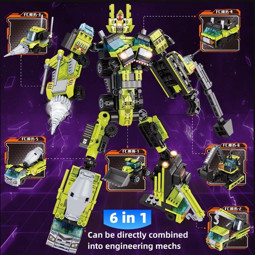 WULOBOOI Mech Building Block Sets, 6 in 1 STEM Engineering Vehicles Transforming Robot Educational Car Toys, Creative Party Favors Gifts for Adults Boys Kids Ages 8-12 14, 517 PCS
