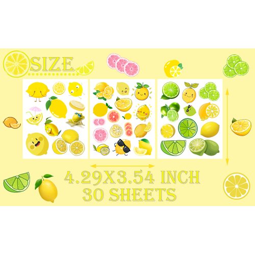 BignzwUra 370 PCS Lemon Cutie Themed Tattoos Temporary Stickers- Yellow Lemon Lime Pink Lemon Baby Shower Birthday Party Favors Supplies Decorations Goodie Bag Tattoos Temporary(30 Sheets)