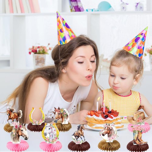 Rngmsi Horse Party Decorations - Pink Western Cowgirl Party Decorations Horse Birthday Decorations for Girls Honeycomb Centerpieces Cowgirl Birthday Baby Shower Decorations Horse Bachelor Party Decor