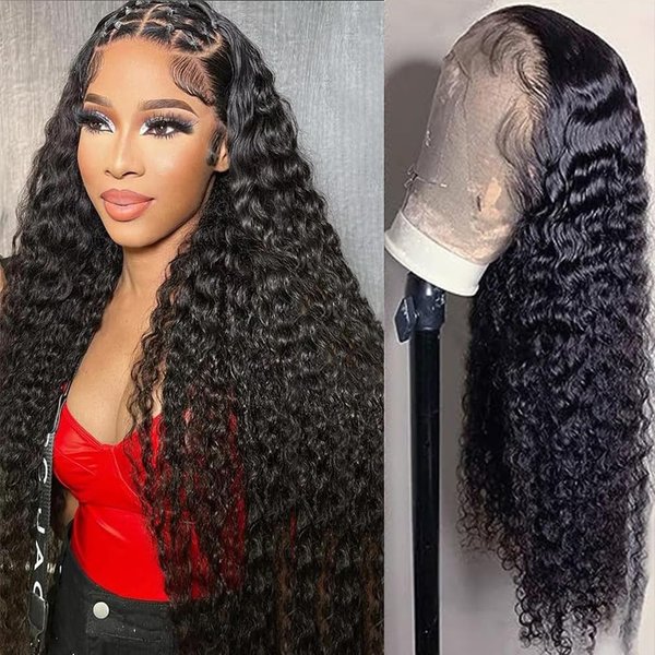 Meet Naive Deep Wave Lace Front Wigs Human Hair 180% Density 13x4 HD Transparent Frontal Wigs Human Hair for Women Deep Curly Glueless Wigs Human Hair Pre Plucked with Baby Hair Natural Black 22 Inch