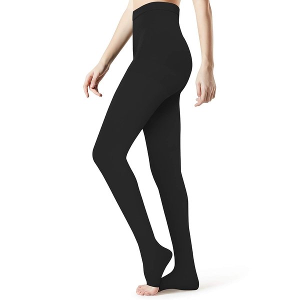 Medical Compression Pantyhose Stockings for Women Men - Plus Size Opaque Support 20-30mmHg Firm Graduated Hose Tights, Treatment Swelling, Edema Varicose Veins, Open Toe Black XXL