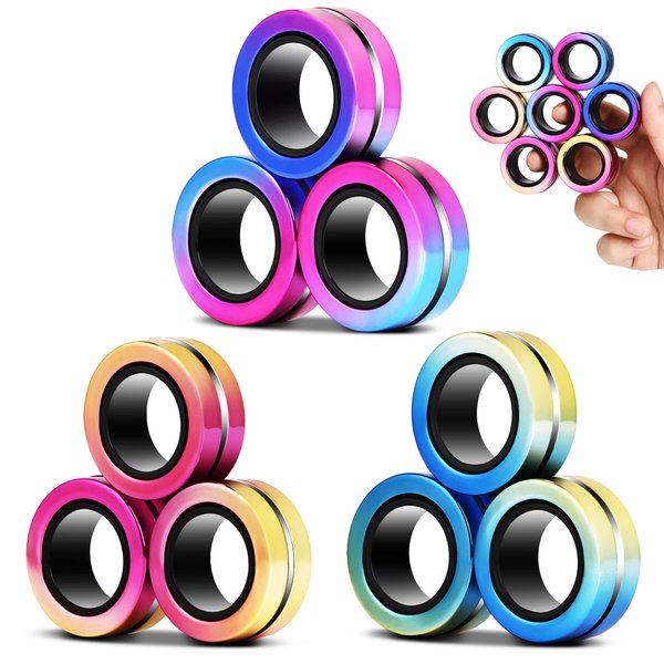 Jawhock 9 Pack Magnetic Rings Fidget Toy Set｜Magnetic Fidget Rings for ADHD Stress Relief｜ Colorful Fidget Toy Rings for Training Relieves Autism Anxiety｜Great for Kids&Teens