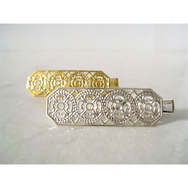 Generic Small gold or silver filigree hair barrette alligator clip bridal clip bridal (Primary color: Silver)