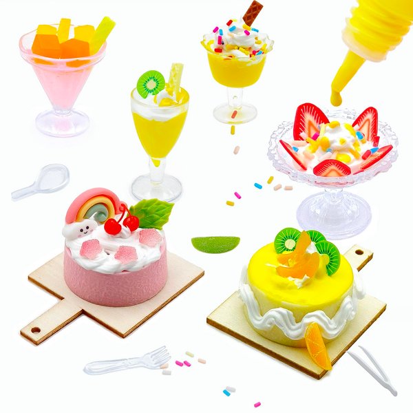 DIY Mini Food Play Toy Making Material Kit Simulation Cream Food Play Kitchen Pretend Play Food Set for Kids Aged 8+ to Make Your Food Not Edible (Cake Cream Cups Set)